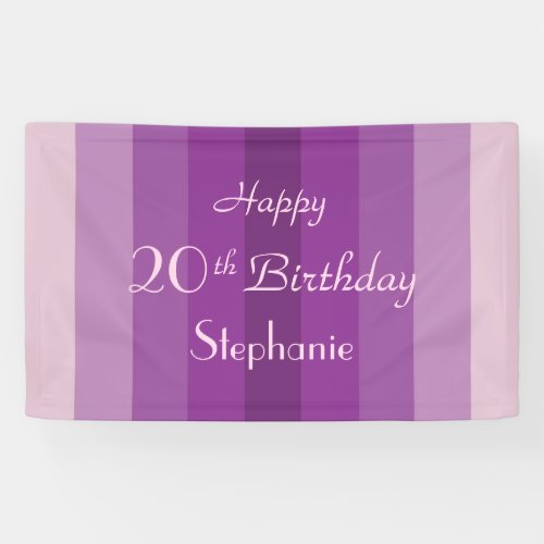 Personalized Name 20th 25th Birthday Purple Stripe Banner