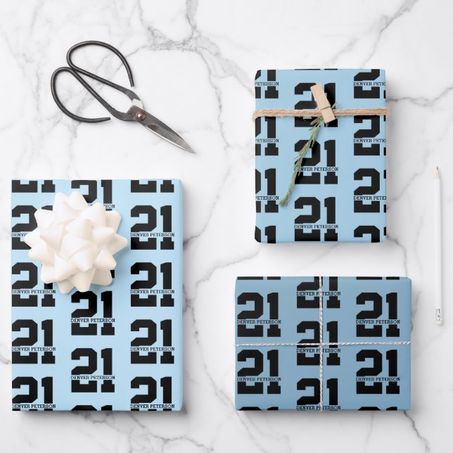 Personalized Name 21st Birthday Modern Blue Wrapping Paper Sheets (Front)