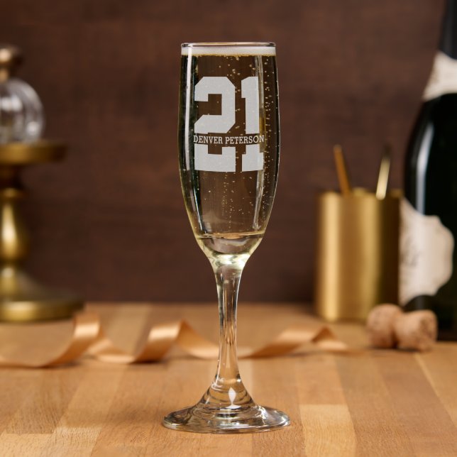 Personalized Name 21st Birthday Modern  Champagne Flute (Party)