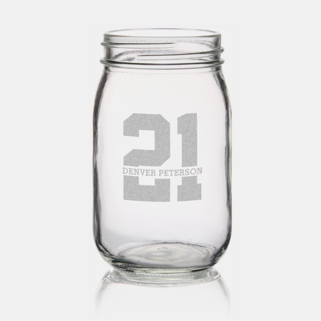 Personalized Name 21st Birthday Modern  Mason Jar (Glassware)