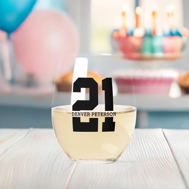 Personalized Name 21st Birthday Modern  Stemless Wine Glass (Insitu (Baby Shower))