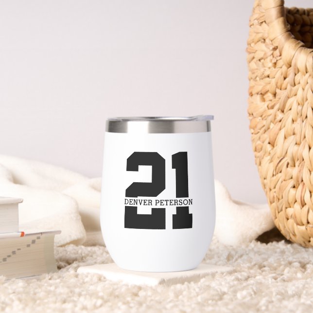 Personalized Name 21st Birthday Modern  Thermal Wine Tumbler (Living Room)