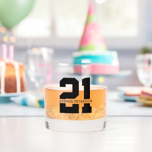 Personalized Name 21st Birthday Modern Whiskey Glass