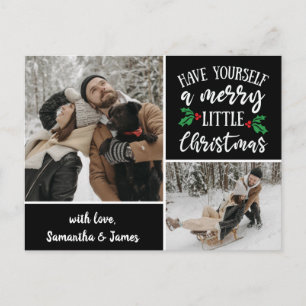 Personalized Name 2 Photo Collage Christmas Postcard