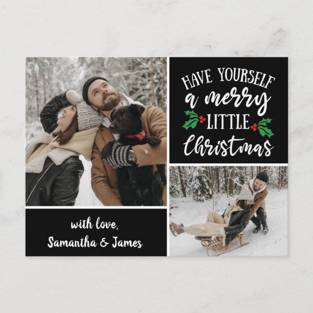 Personalized Name 2 Photo Collage Christmas Postcard (Front)