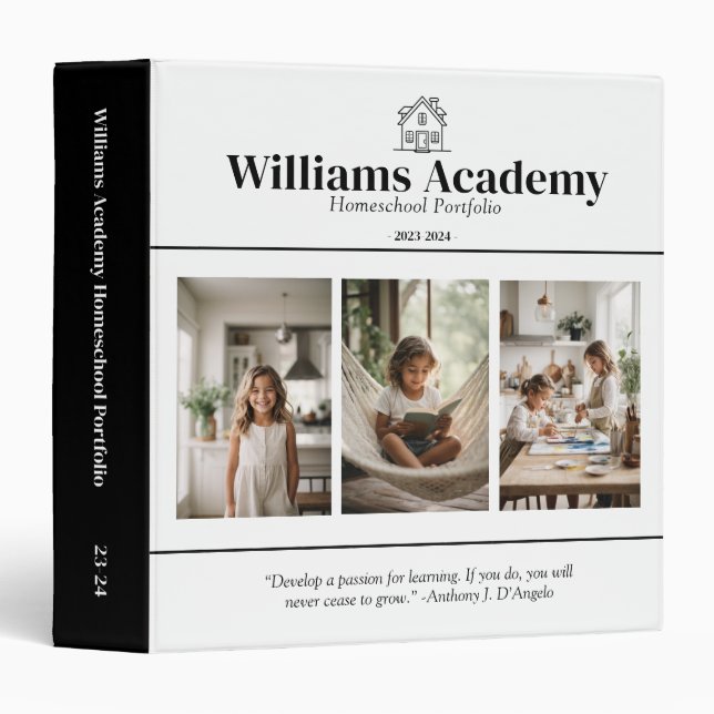 Personalized Name 3 Photo With Quote Homeschool Ring Binder (Front/Spine)