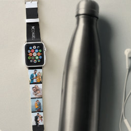 Personalized Name 4 Photo Collage Black White Apple Watch Band