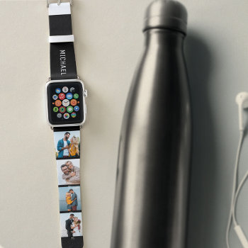 Personalized Name 4 Photo Collage Black White Apple Watch Band by darlingandmay at Zazzle