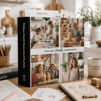 Personalized Name 4 Photo Minimalist Homeschool 3 Ring Binder