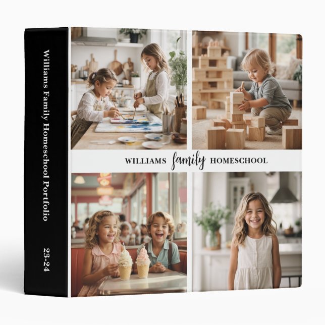 Personalized Name 4 Photo Minimalist Homeschool 3 Ring Binder (Front/Spine)