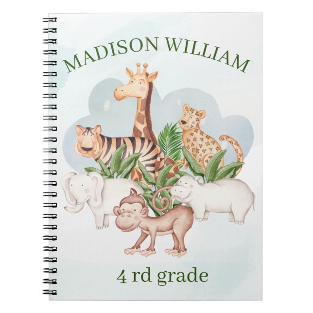  Personalized Name 4Rd Grade wild Animal  Notebook (Front)