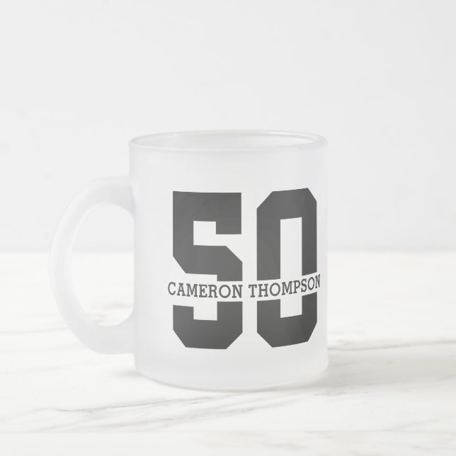 Personalized Name 50th Birthday Modern  Frosted Glass Coffee Mug (Left)