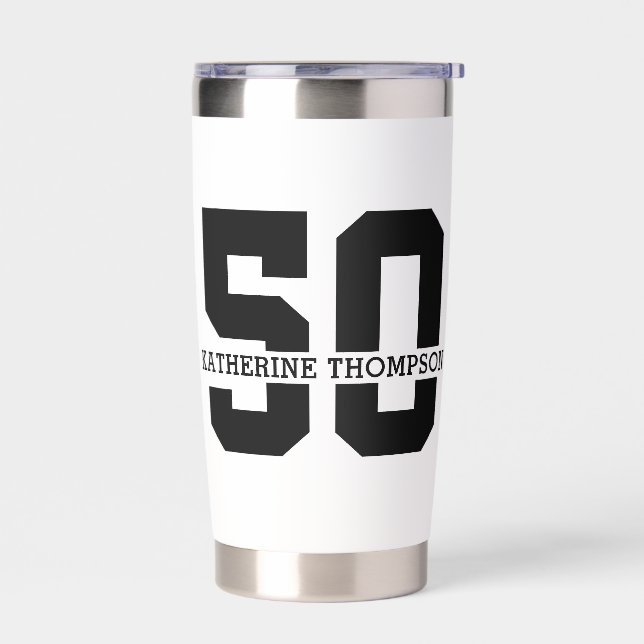 Personalized Name 50th Birthday Modern  Insulated Tumbler (Left)