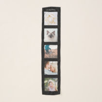 Personalized Name 5 Photo Black Collage Scarf