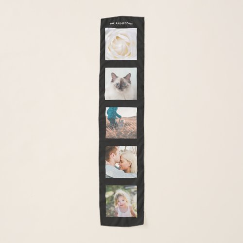 Personalized Name 5 Photo Black Collage Scarf