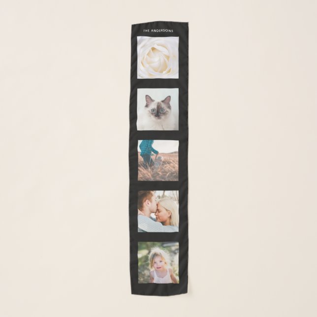 Personalized Name 5 Photo Black Collage Scarf (Front)
