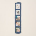 Personalized Name 5 Photo Collage Scarf<br><div class="desc">Personalized Family Name 5 Photo Collage Scarf
Custom photographs navy blue template with personalized and unique personal collage,  modern and cool image grid for a beautiful family gift idea.</div>