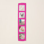 Personalized Name 5 Photo Collage Scarf<br><div class="desc">Personalized Family Name 5 Photo Collage Scarf
Custom photographs cute neon pink template with personalized and unique personal collage,  modern and cool image grid for a beautiful family gift idea.</div>