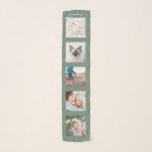 Personalized Name 5 Photo Collage Scarf<br><div class="desc">Personalized Family Name 5 Photo Collage Scarf
Custom photographs sage green template with personalized and unique personal collage,  modern and cool image grid for a beautiful family gift idea.</div>