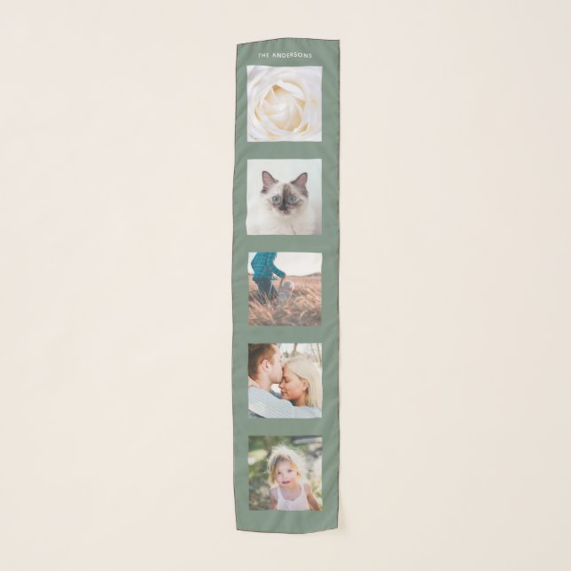 Personalized Name 5 Photo Collage Scarf (Front)