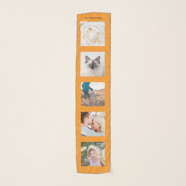 Personalized Name 5 Photo orange Collage Scarf (Front)