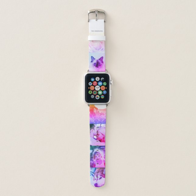 Personalized Name 6 Photo Collage Apple Watch Band (Front)
