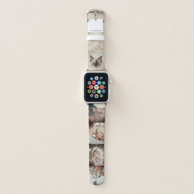 Personalized Name 6 Photo Collage Apple Watch Band (Front)