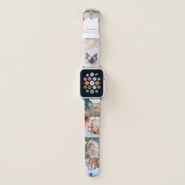 Personalized Name 6 Photo Collage Apple Watch Band (Front)