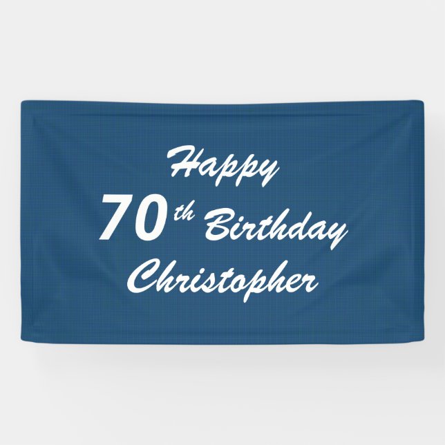 Personalized Name 70th Birthday Party Blue Plaid Banner (Horizontal)