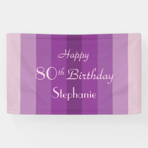 Personalized Name 80th Birthday Purple Stripe Banner
