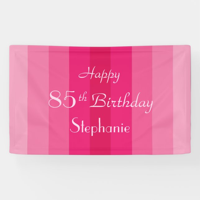 Personalized Name 85th Birthday Pink Stripe Banner (Horizontal)
