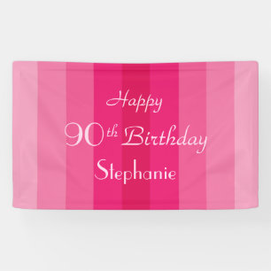 Personalized Name 90th Birthday Pink Stripes  Banner
