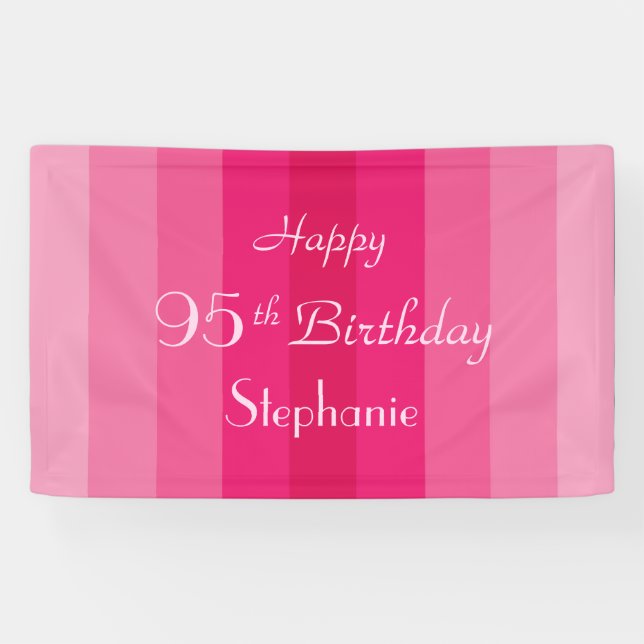 Personalized Name 95th Birthday Pink Stripes Banner (Horizontal)