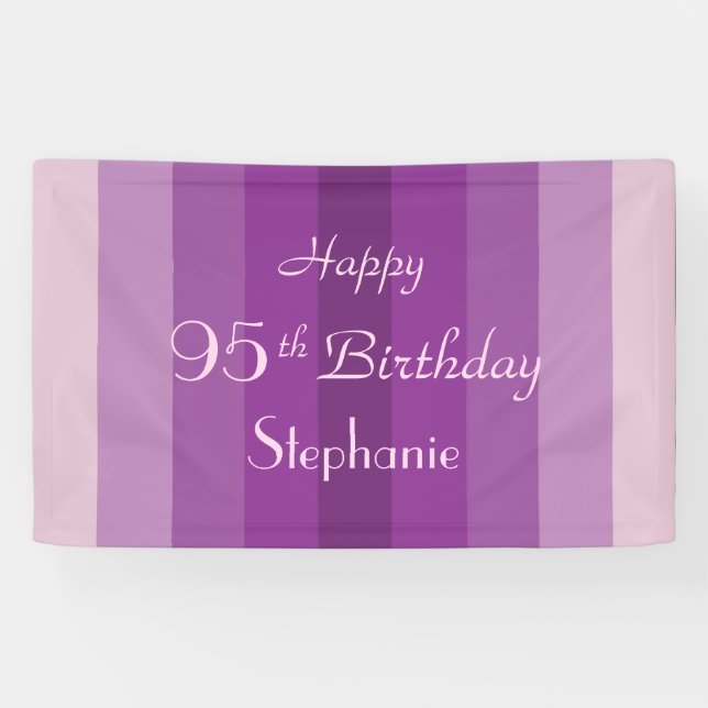 Personalized Name 95th Birthday Purple Stripes Banner (Horizontal)
