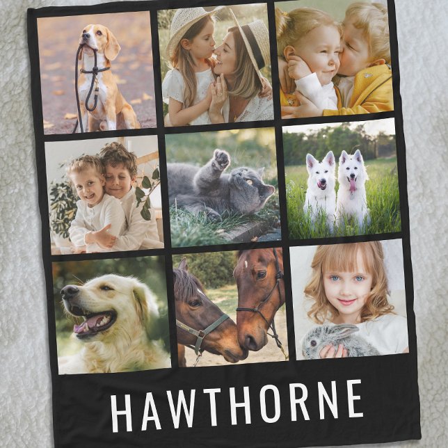 Personalized Name 9 Photo Collage Fleece Blanket (Creator Uploaded)