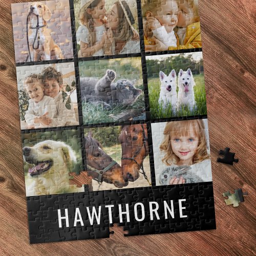Personalized Name 9 Photo Collage Jigsaw Puzzle
