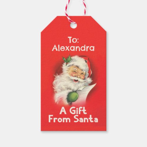 Personalized Name A Gift From Santa Claus Vintage Gift Tags