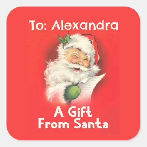 Personalized Name A Gift From Santa Claus Vintage Square Sticker