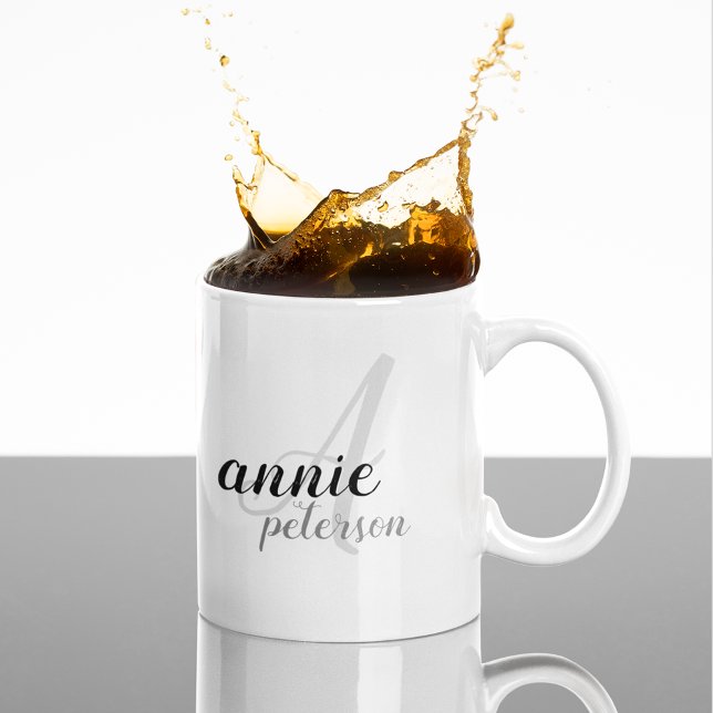 Personalized Name . A letter monogram on b/w Mug (stylish monogrammed mug)