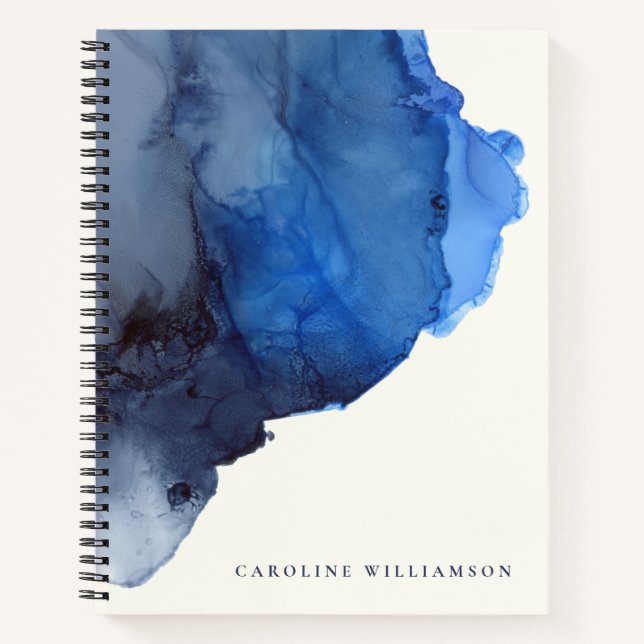 Personalized Name Abstract Blue Modern Elegant Notebook (Front)