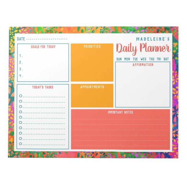 Personalized Name Abstract Colorful Daily Planner Notepad (Front)