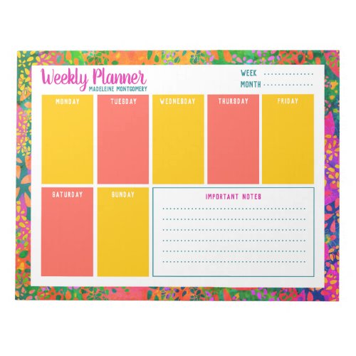 Personalized Name Abstract Colorful Weekly Planner Notepad