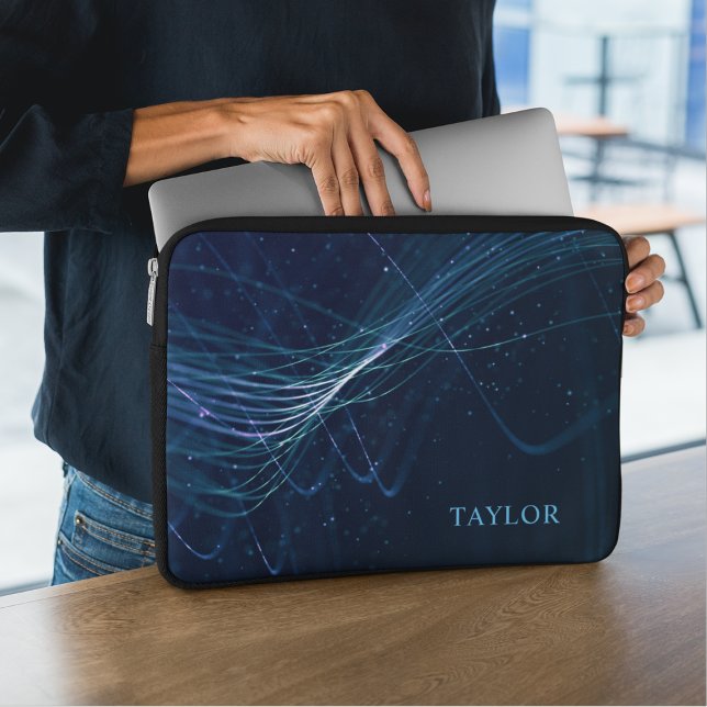 Personalized Name Abstract Dark Blue Laptop Sleeve (Creator Uploaded)