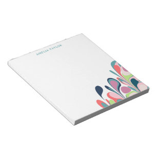 Personalized Name Abstract Floral Blue Home Office Notepad