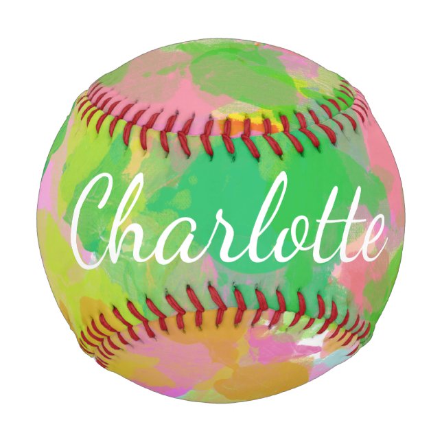 Personalized Name Abstract Floral Green Nature  Baseball (Front)