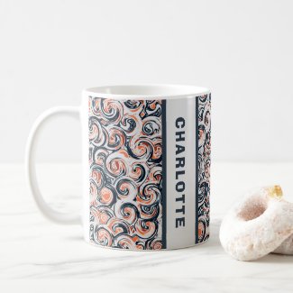 Personalized Name Abstract Orange Black Pattern 