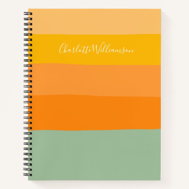 Personalized Name Abstract Summer Yellow Stripes Notebook (Front)