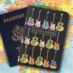 Personalized Name Acoustic Electric Guitar Art Passport Holder