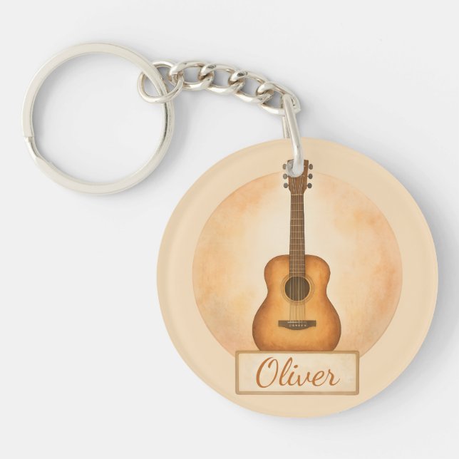 Personalized Name Acoustic Guitar For Music Lovers Keychain (Front)