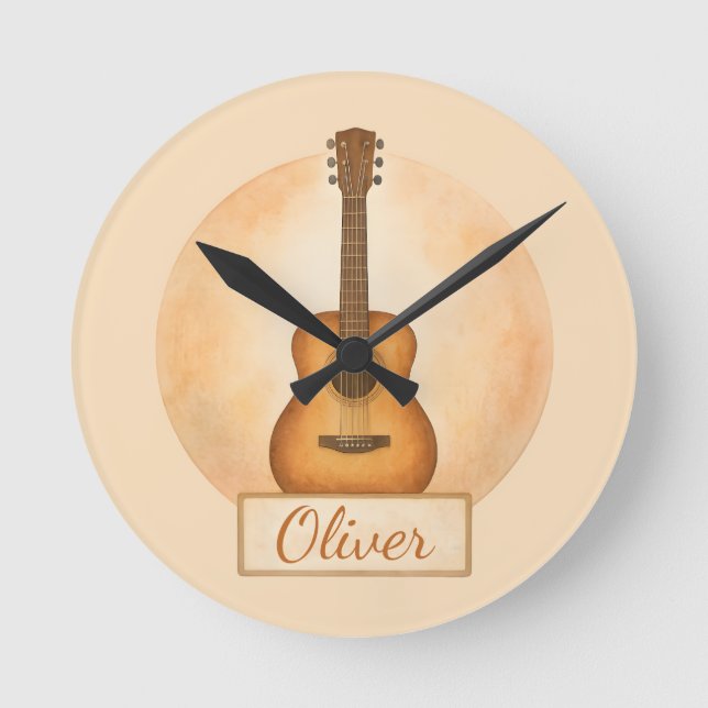 Personalized Name Acoustic Guitar For Music Lovers Round Clock (Front)
